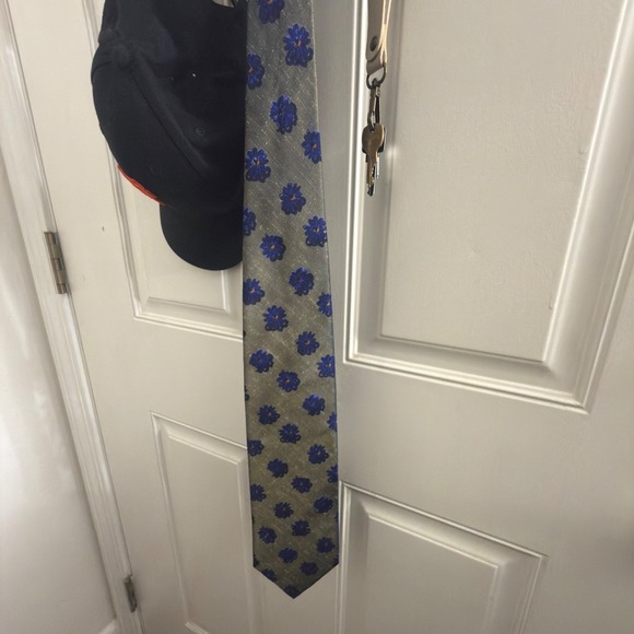 Ermenegildo Zegna Silk Tie Olive Green Blue Orange Floral Pattern 3 7/8 Necktie - Picture 5 of 5